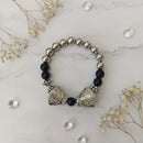 Urthn Unisex Black & Silver Beads Stretchable Bracelets(Pack of  6)