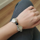 Urthn Unisex Black & Silver Beads Stretchable Bracelets(Pack of  6)