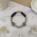 Urthn Unisex Black & Silver Beads Stretchable Bracelets(Pack of  6)