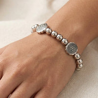 Urthn Unisex Black & Silver Beads Stretchable Bracelets(Pack of  6)