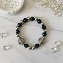 Urthn Unisex Black & Silver Beads Stretchable Bracelets(Pack of  6)