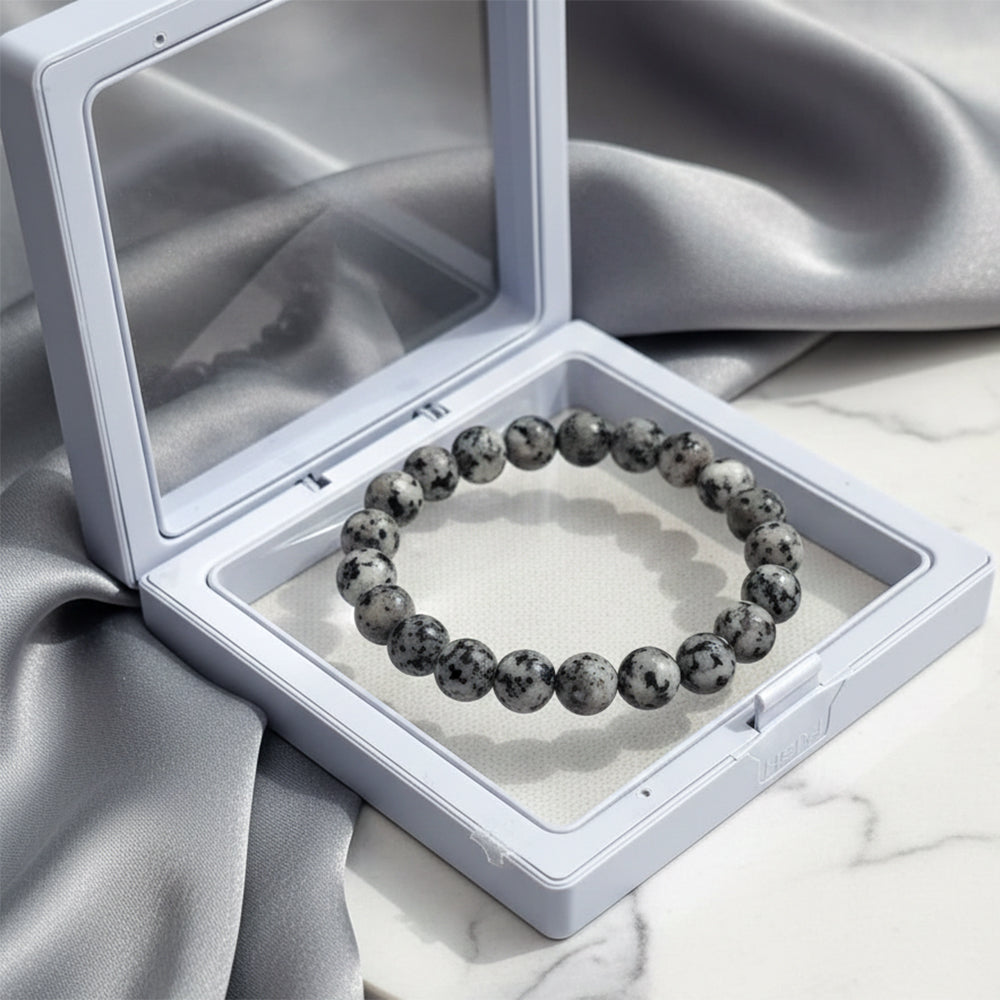 Urthn Black Sesame Jasper Natural Stone Bracelet(Pack of 3)