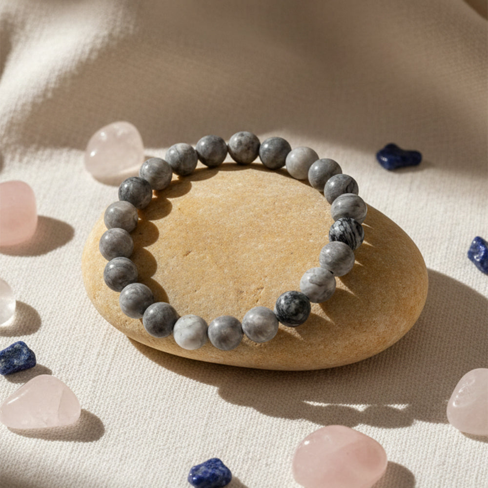 Urthn Grey Jasper Natural Stone Bracelet For Inner Strength(Pack of 3)