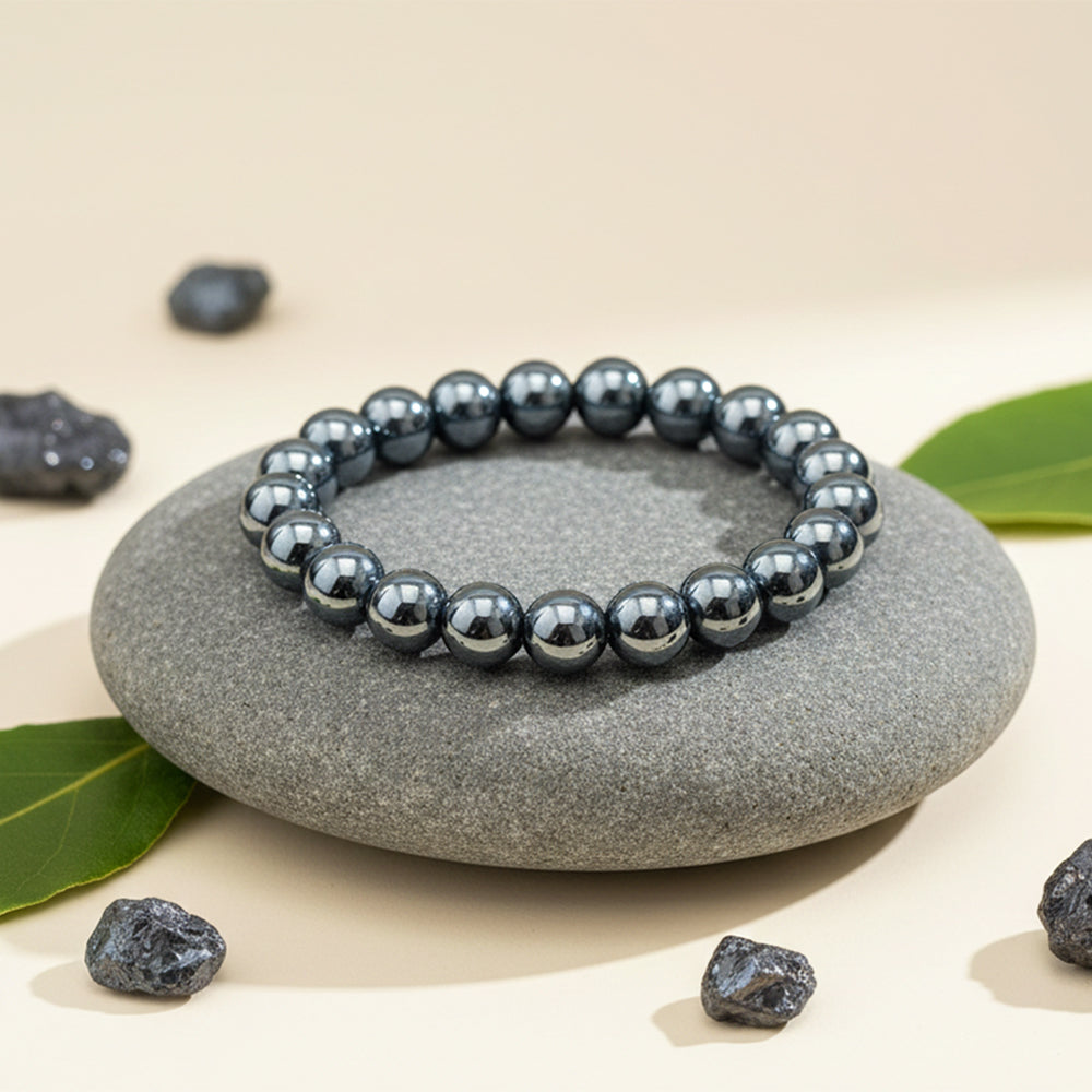 Urthn Hematite Natural Stone Bracelet(Pack of 3)