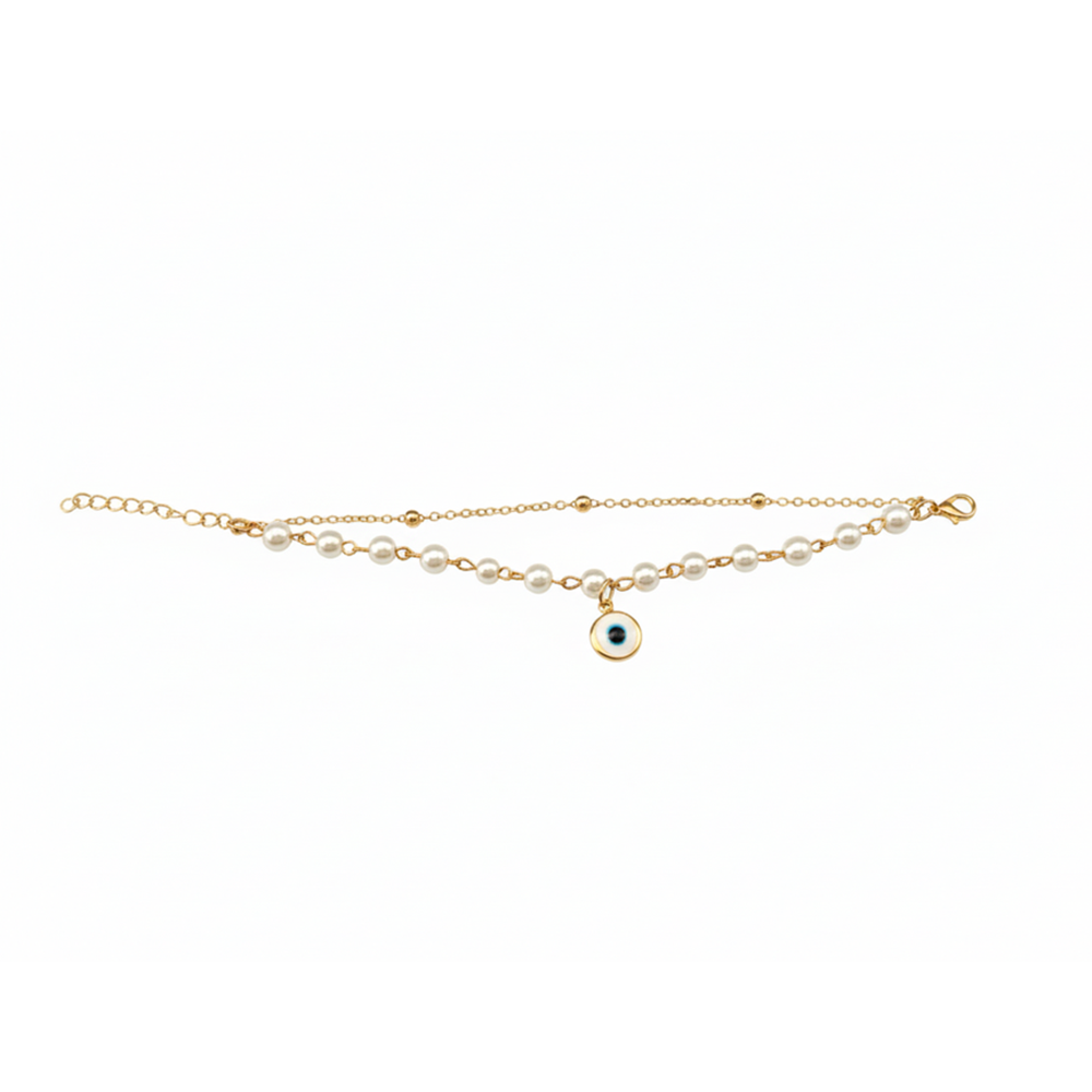 Urthn Gold Plated Evil Eye & Pearl Multi Layer Bracelet(Pack of 6)