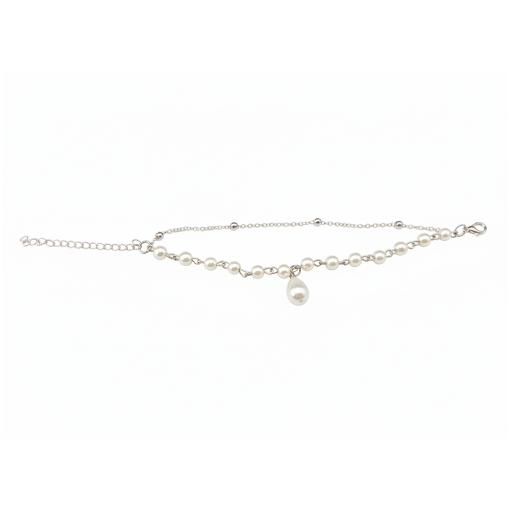 Urthn Silver Plated Pearl Multi Layer Bracelet(Pack of 6)