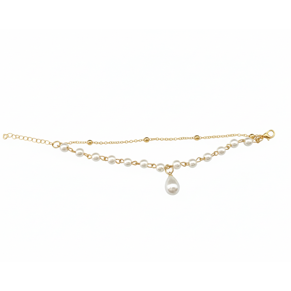 Urthn Gold Plated Pearl Multi Layer Bracelet(Pack of 6)