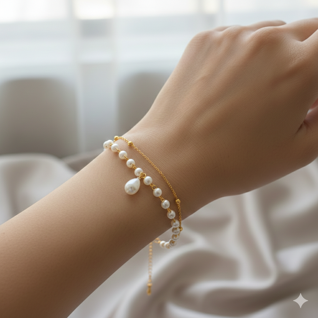 Urthn Gold Plated Pearl Multi Layer Bracelet(Pack of 6)