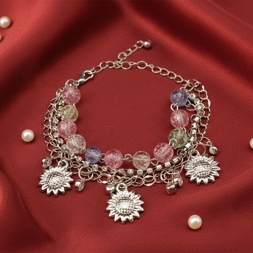 Urthn Silver Plated Assorted Charms Multi Layer Bracelet(Pack of 6)