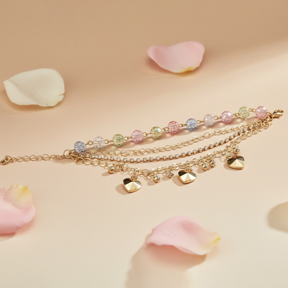 Urthn Gold Plated Assorted Charms Multi Layer Bracelet(Pack of 6)