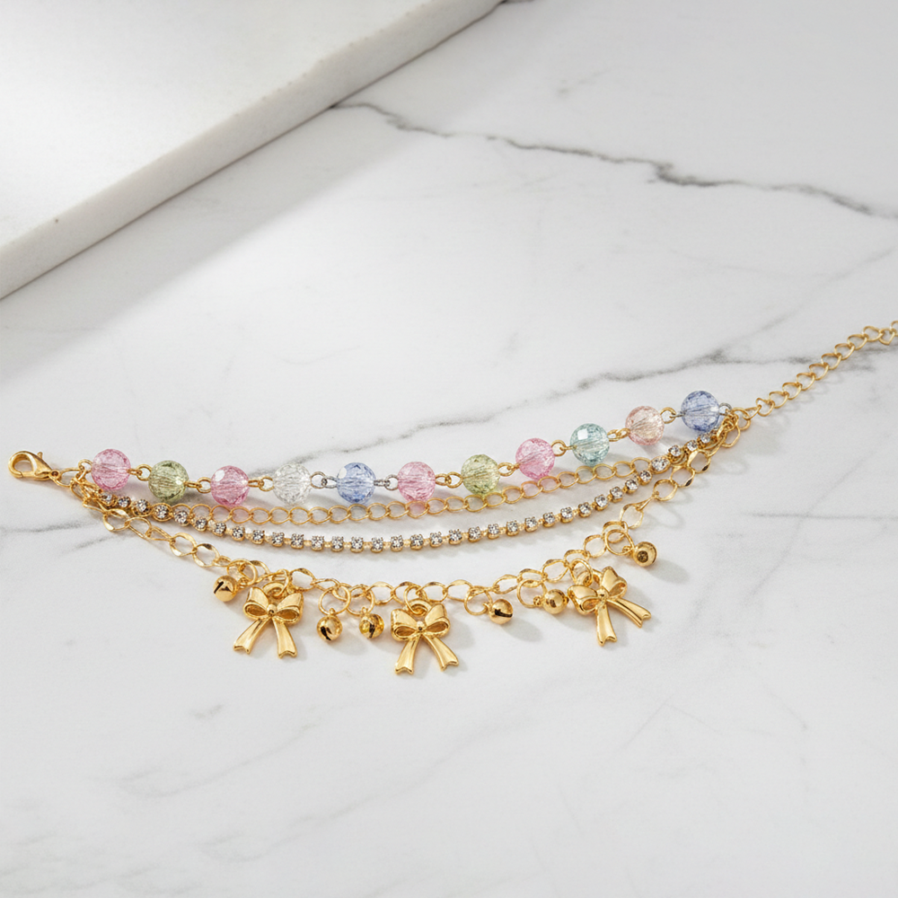 Urthn Gold Plated Assorted Charms Multi Layer Bracelet(Pack of 6)