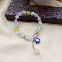 Urthn Colorful Crackle Glass Beads Evil Eye Bracelet