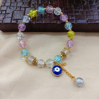 Urthn Colorful Crackle Glass Beads Evil Eye Bracelet