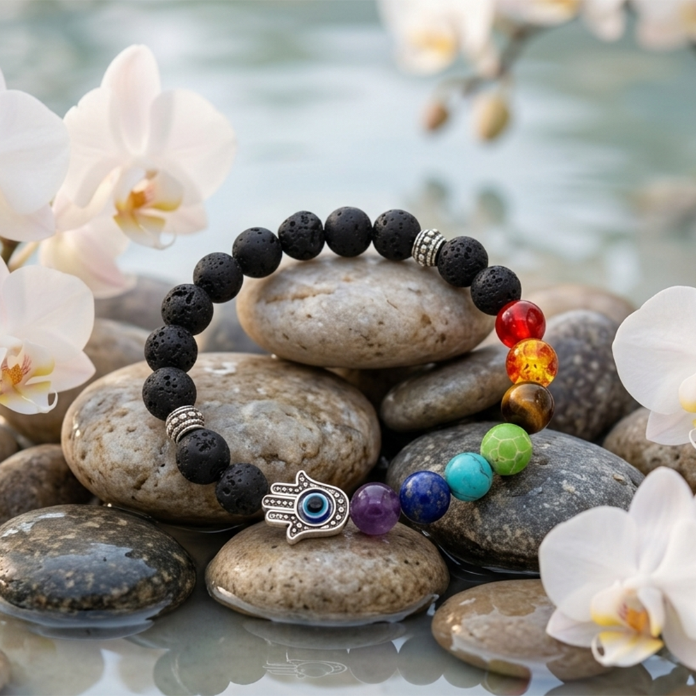 Urthn 7 Chakra with Hamsa Hand Beads bracelet(Pack of 6)