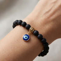 Urthn Black Beads Evil Eye Bracelet(Pack of 6)