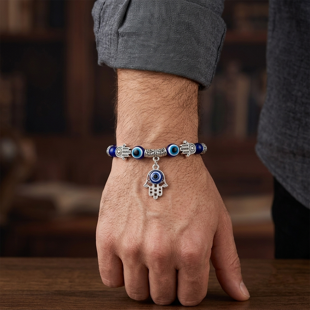 Urthn Evil Eye & Hamsa Hand Beaded Bracelet for Men