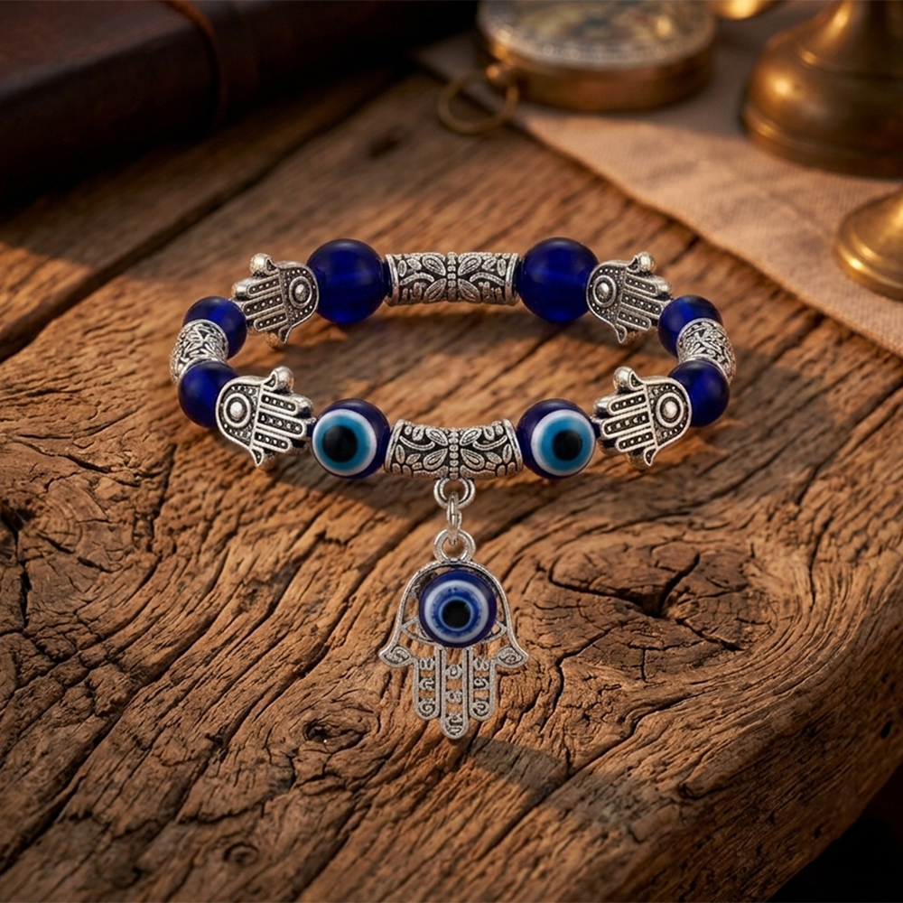 Urthn Evil Eye & Hamsa Hand Beaded Bracelet for Men   (Set of 6)