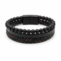 Urthn Layered Beaded Charm Bracelet with Woven Strap Design For Men (Set of 6)
