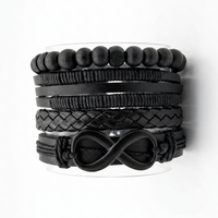 Urthn Layered Beaded Charm Bracelet with Woven Strap Design For Men (Set of 6)