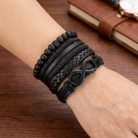 Urthn Layered Beaded Charm Bracelet with Woven Strap Design
