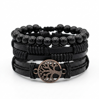 Urthn Layered Beaded Charm Bracelet with Woven Strap Design For Men (Set of 6)
