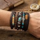 Urthn Layered Beaded Charm Bracelet with Woven Strap Design