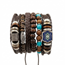 Urthn Layered Beaded Charm Bracelet with Woven Strap Design For Men (Set of 6)