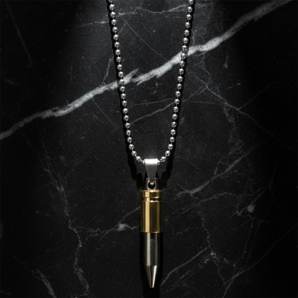 Urthn Gold & Silver Tone Bullet Shape Pendant Necklace for Men(Pack of 6)