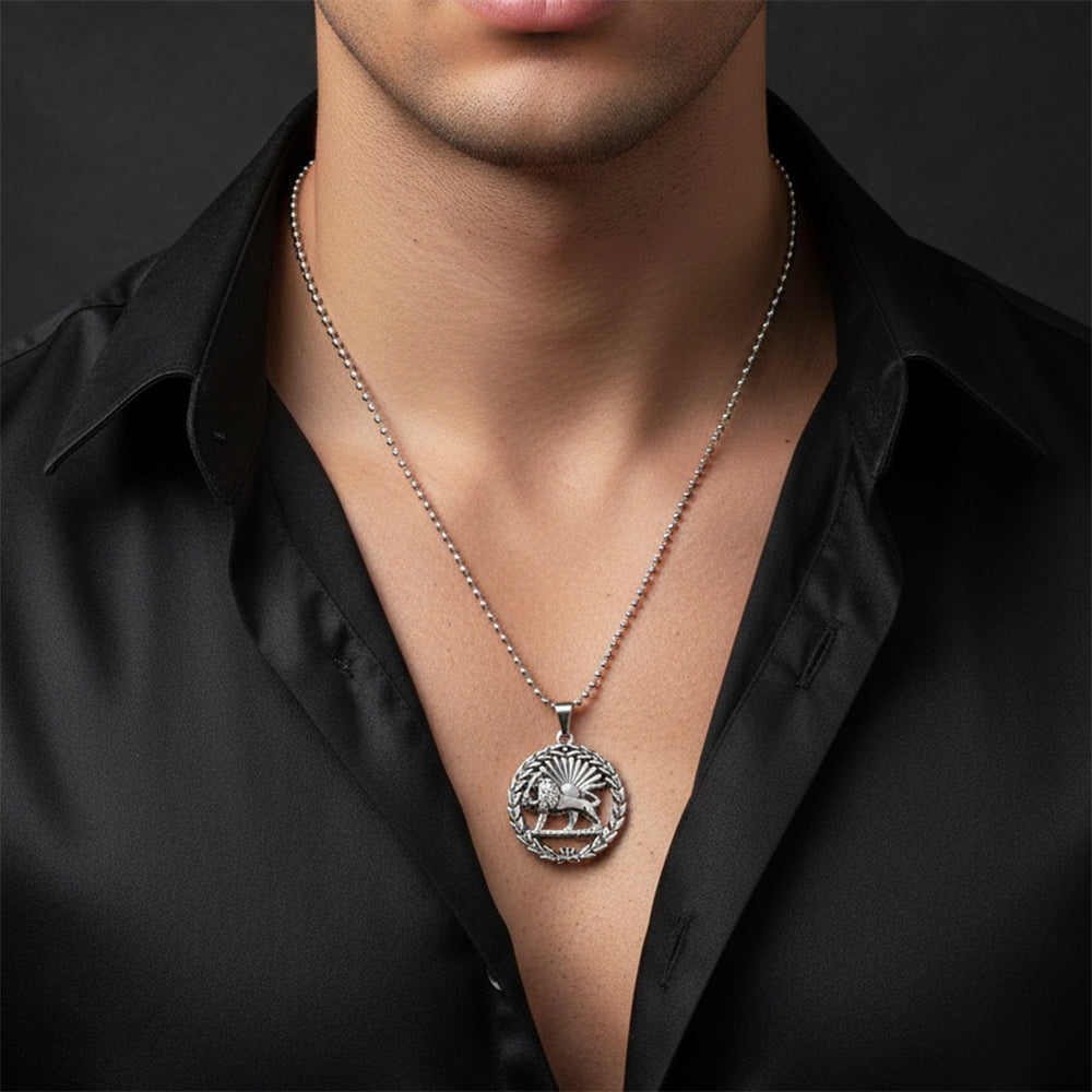 Urthn Persian Lion and Sun Pendent Necklace for Mens(Pack of 6)