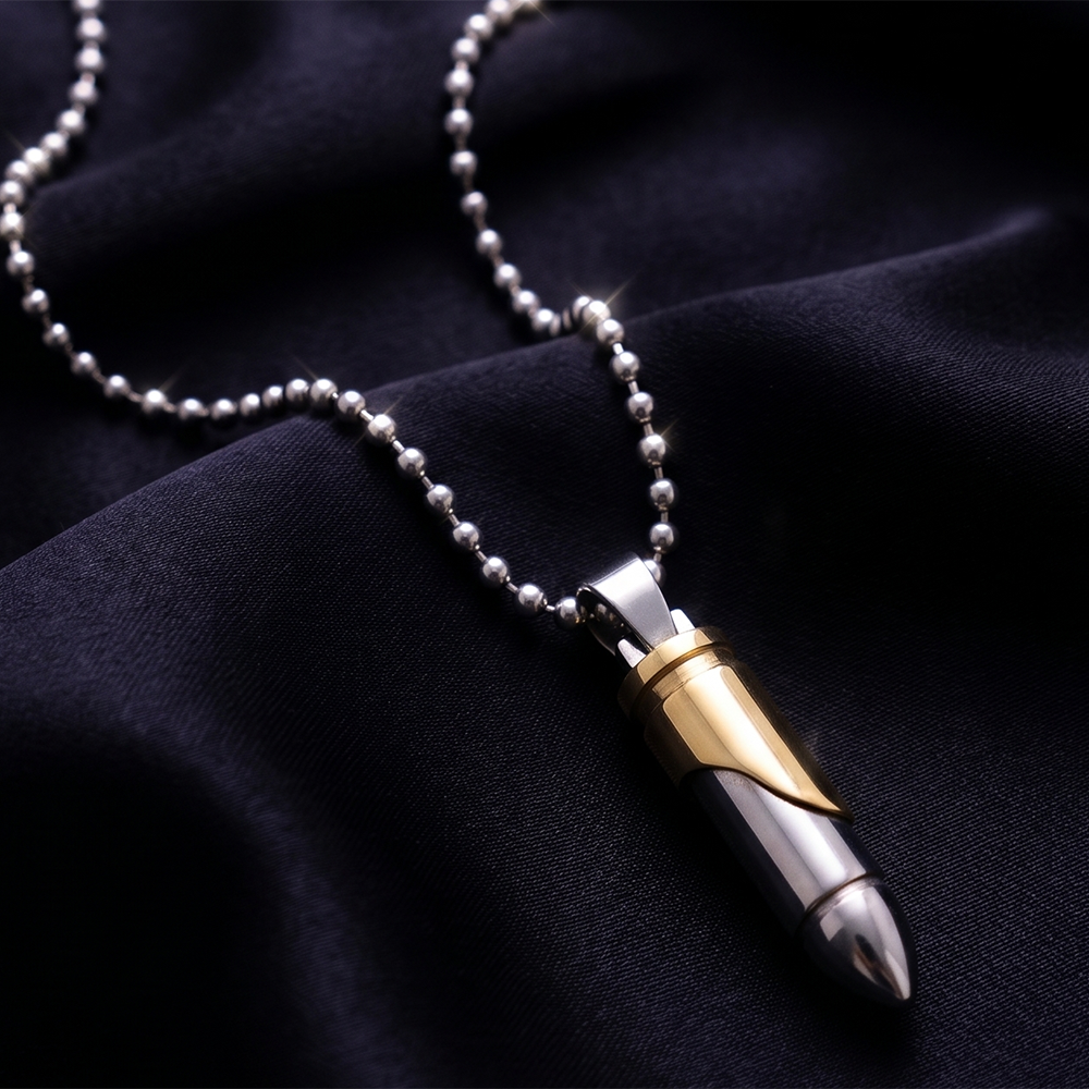 Urthn Gold & Silver Tone Bullet Shape Pendant Necklace for Men