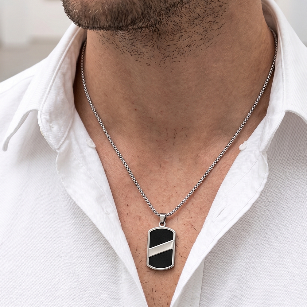 Urthn Luxury Black Finish Steel Chain Pendant for Men (Pack of 6)