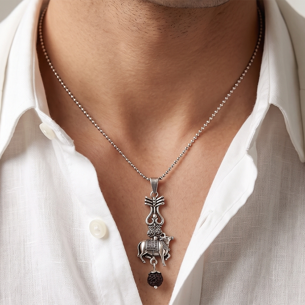 Urthn Mahakal Trishul And Nandi Chain Pendant for Men (Pack of 6)