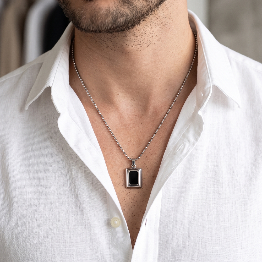 Urthn Rectangle Steel Chain Pendant For Men