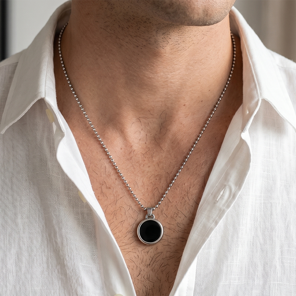 Urthn Round Steel Chain Pendant For Men