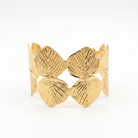 Urthn Elegant Gold Leaf Design Cuff Kada Bracelet for Women(Pack of 3)