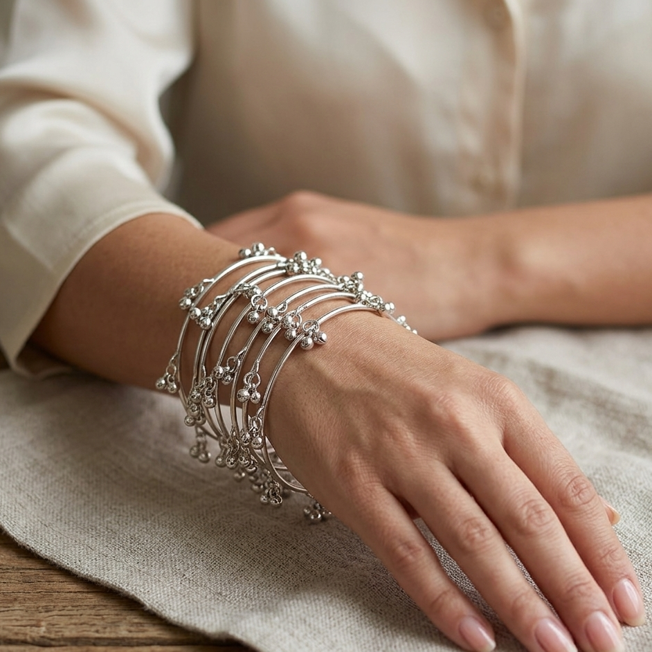 Urthn Silver Plated Viral Designer Kashmiri Bangles Set (8 Piece in Set) - Pack of 3