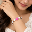 Urthn White Beaded Bracelet with Heart Charm & Wooden Bead Accents(Pack of 12)