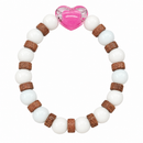 Urthn White Beaded Bracelet with Heart Charm & Wooden Bead Accents(Pack of 12)