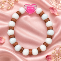 Urthn White Beaded Bracelet with Heart Charm & Wooden Bead Accents