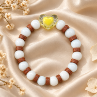 Urthn White Beaded Bracelet with Heart Charm & Wooden Bead Accents