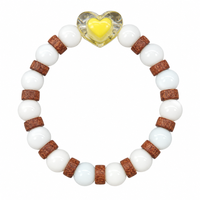 Urthn White Beaded Bracelet with Heart Charm & Wooden Bead Accents(Pack of 12)