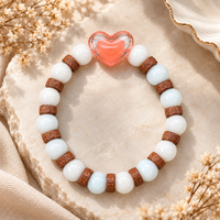 Urthn White Beaded Bracelet with Heart Charm & Wooden Bead Accents(Pack of 12)