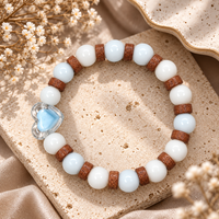 Urthn White Beaded Bracelet with Heart Charm & Wooden Bead Accents