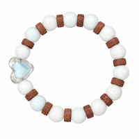 Urthn White Beaded Bracelet with Heart Charm & Wooden Bead Accents(Pack of 12)