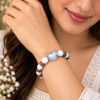 Urthn White Beaded Bracelet with Heart Charm & Wooden Bead Accents(Pack of 12)