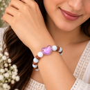 Urthn White Beaded Bracelet with Heart Charm & Wooden Bead Accents(Pack of 12)