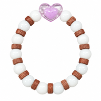 Urthn White Beaded Bracelet with Heart Charm & Wooden Bead Accents(Pack of 12)