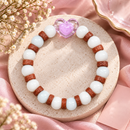 Urthn White Beaded Bracelet with Heart Charm & Wooden Bead Accents