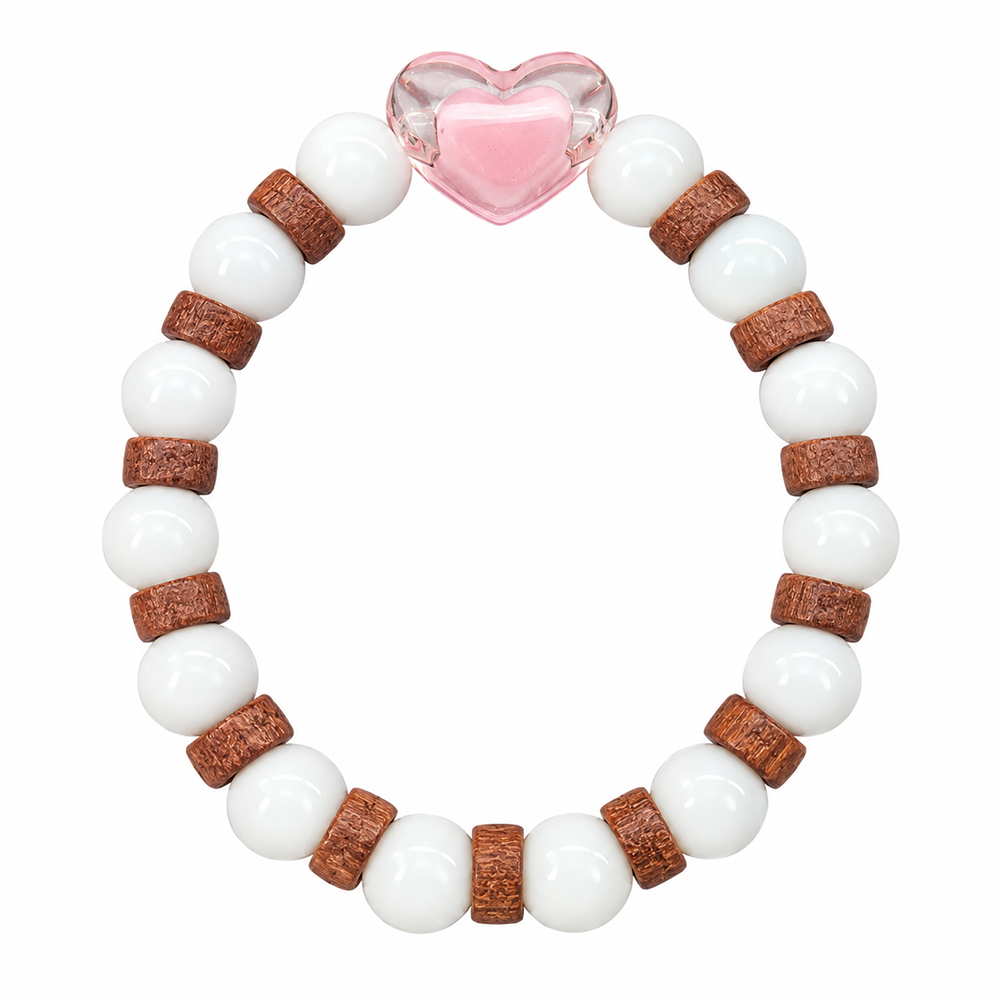 Urthn White Beaded Bracelet with Heart Charm & Wooden Bead Accents(Pack of 12)