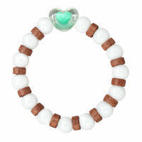 Urthn White Beaded Bracelet with Heart Charm & Wooden Bead Accents(Pack of 12)